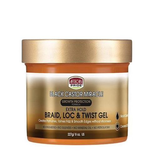 African Pride Black Castor Miracle Extra Hold Braid, Loc, & Twist Gel (8 oz.)